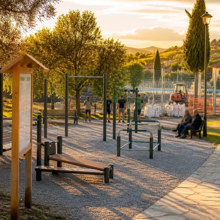 A Montecatini Valdicecina nuove aree fitness all'aperto e lavori sul campo da tennis di Ponteginori