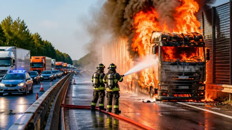 Tir in fiamme sull’A4 vicino a Biandrate: traffico bloccato e mezzi distrutti