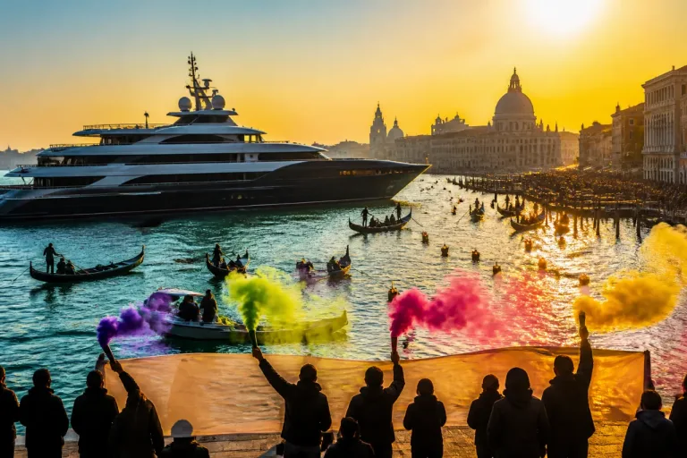Venezia, protesta per l'arrivo del mega yacht dell'ambasciatore durante il Redentore