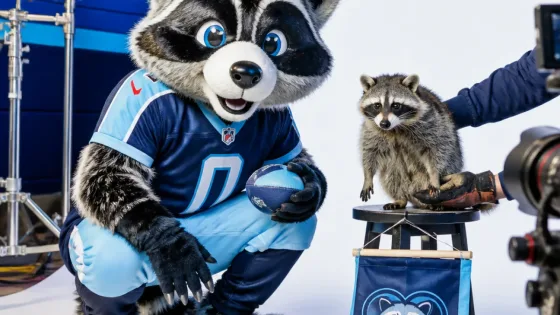 Newly redesigned T‑Rac meets Vermin Sanctuary’s rescue raccoon Gizzard in photo shoot