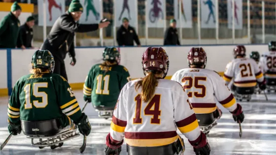 Norwich hockey players trade skates for sleds in scrimmage with Vermont adaptive team