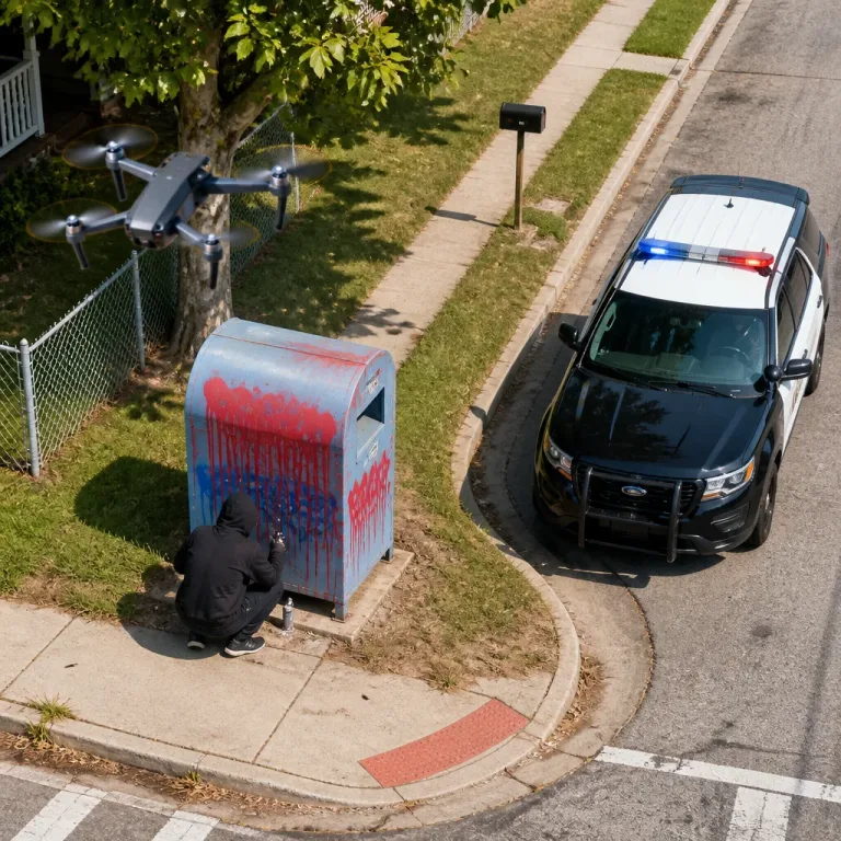 Baltimore County drone footage captures suspect spraying donation bin, leads to arrest
