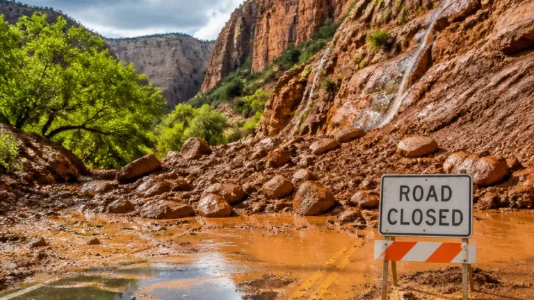 Flash flooding sends water, rocks onto Zion road; Mount Carmel Highway closed
