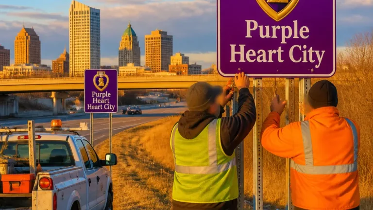 Fort Wayne installs entryway signs after city named an official Purple Heart City