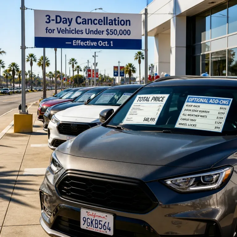 California’s new CARS Act forces clearer pricing and a limited return window for vehicle buyers