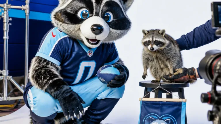 Newly redesigned T‑Rac meets Vermin Sanctuary’s rescue raccoon Gizzard in photo shoot