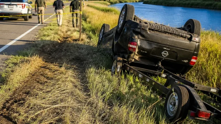 Woman killed after vehicle pulling boat fishtails and rolls on Rendezvous Road