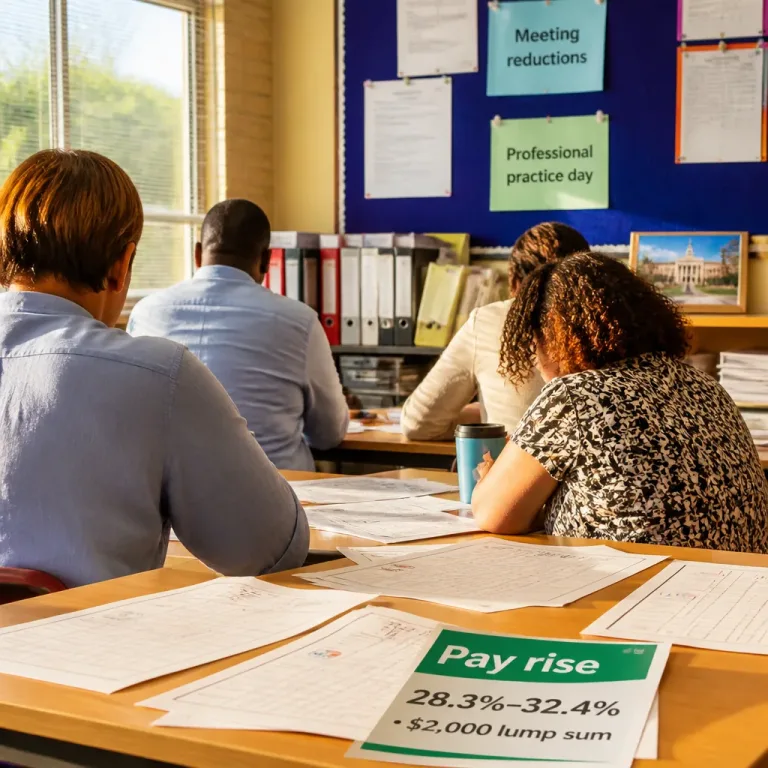 Victorian teachers accept revised pay deal guaranteeing at least 28.3% increase over four years