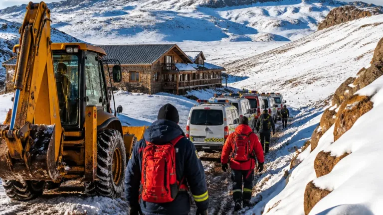 Emergency teams clear snow to rescue 32 tourists at Witsieshoek Mountain Lodge