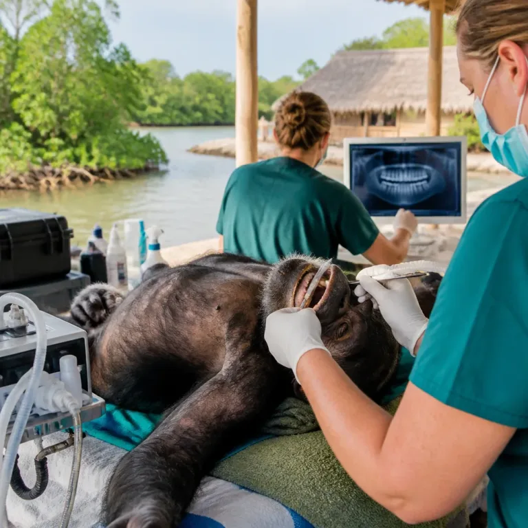 Former research chimpanzees in Liberia receive comprehensive health checks at sanctuary