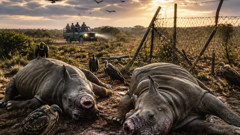 Poachers butcher dehorned rhino cow and calf at Kariega Game Reserve